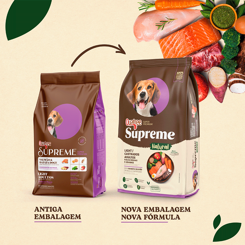Ração Seca Quatree Supreme Light Salmão e Batata Doce Cães Adultos Todas as Raças - 3Kg