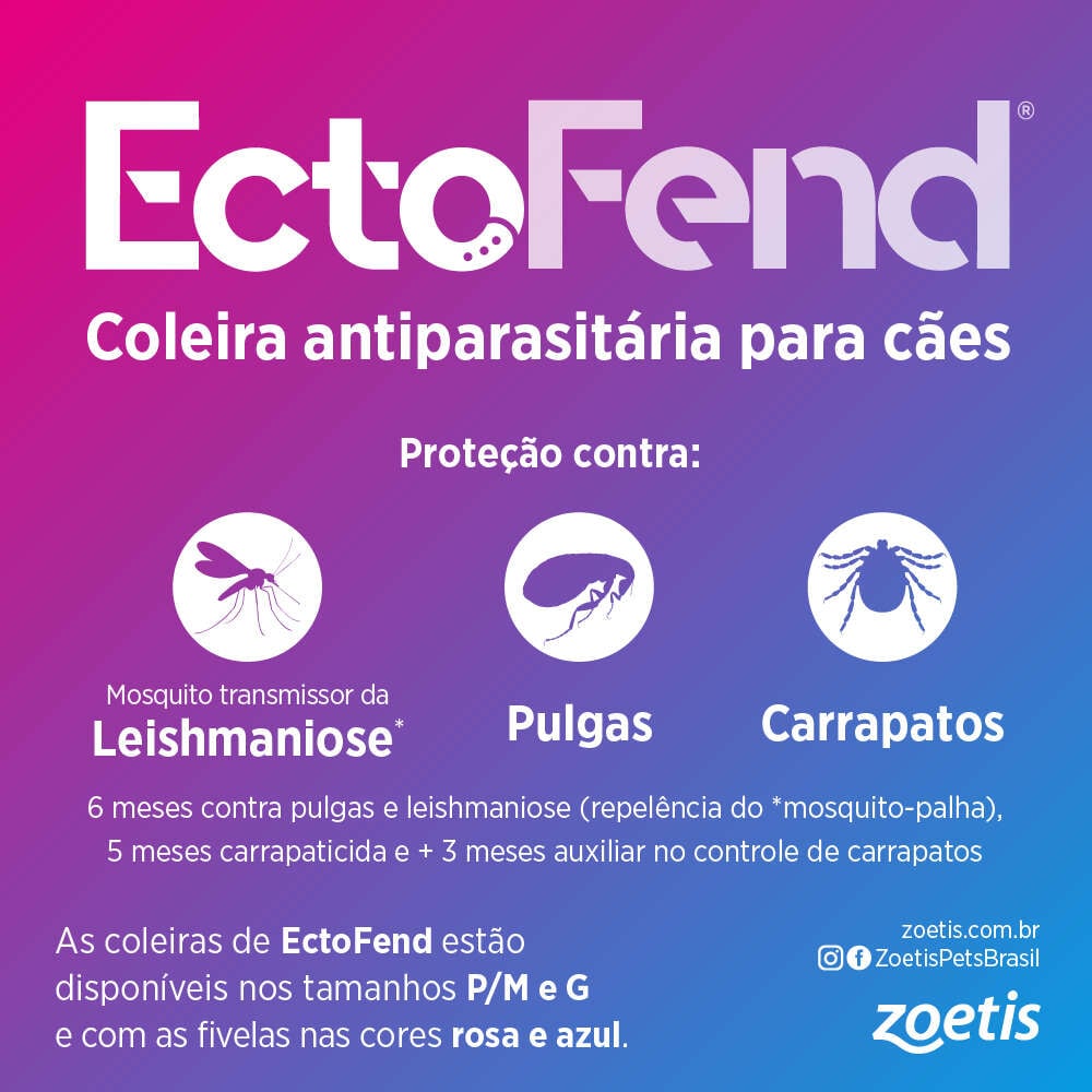 Coleira Antiparasitária Zoetis Ectofend Rosa para Cães - Tam. P