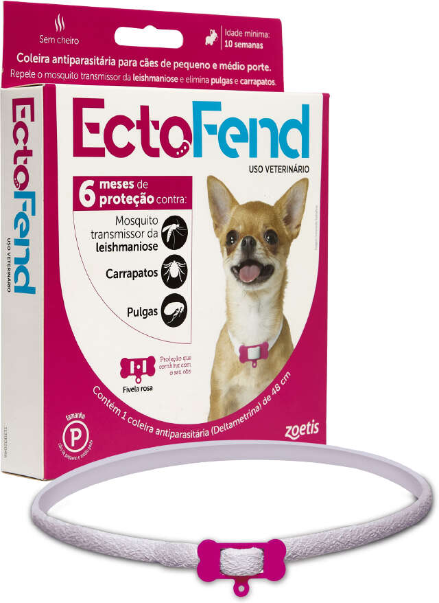 Coleira Antiparasitária Zoetis Ectofend Rosa para Cães - Tam. P