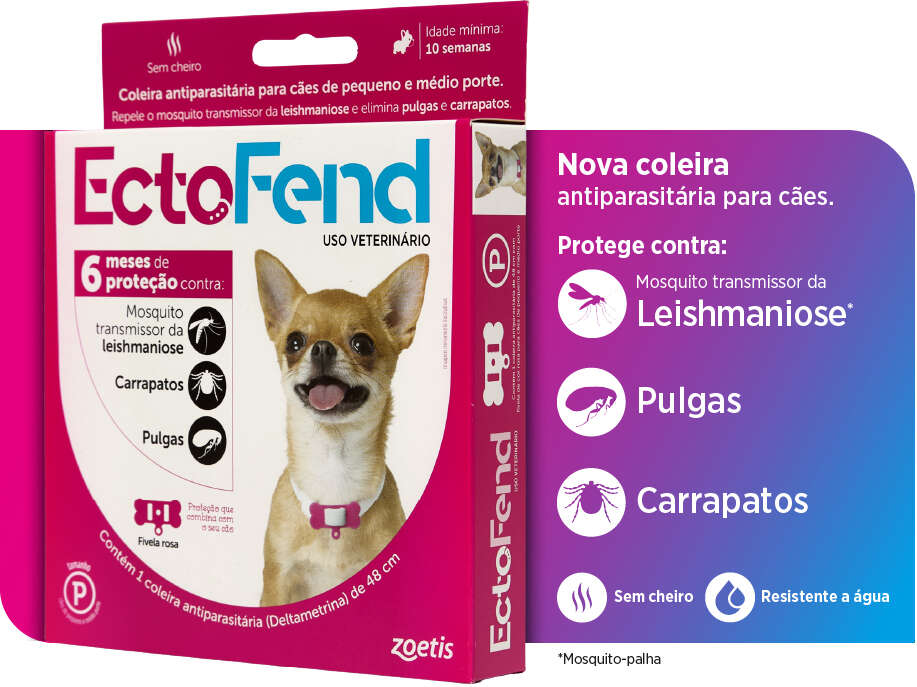 Coleira Antiparasitária Zoetis Ectofend Rosa para Cães - Tam. P