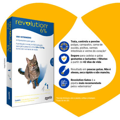 Antipulgas e Carrapatos Zoetis Revolution 6% para Gatos de 2,5 a 7,5 kg - 45 mg
