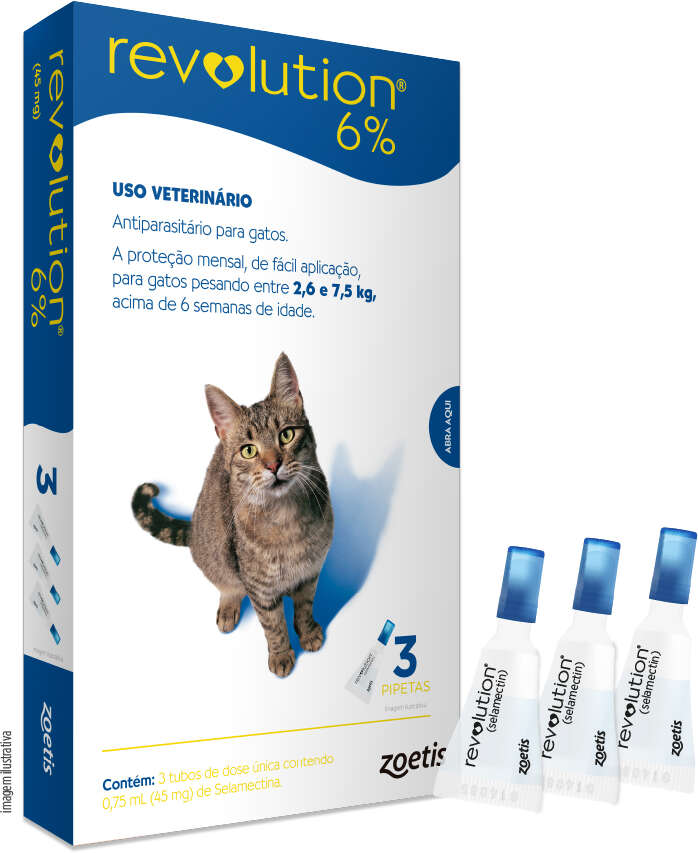 Antipulgas e Carrapatos Zoetis Revolution 6% para Gatos de 2,5 a 7,5Kg - 3 Ampolas de 0,75 mL