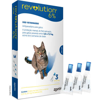 Antipulgas e Carrapatos Zoetis Revolution 6% para Gatos de 2,5 a 7,5 kg - 45 mg