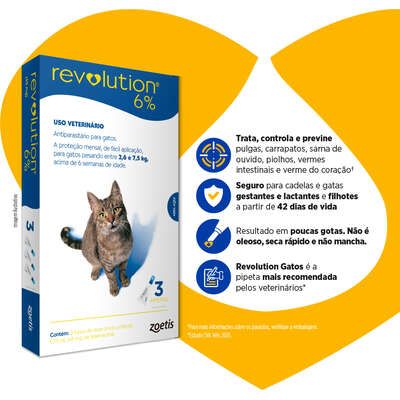 Antipulgas e Carrapatos Zoetis Revolution 6% para Gatos de 2,5 a 7,5 kg - 45 mg
