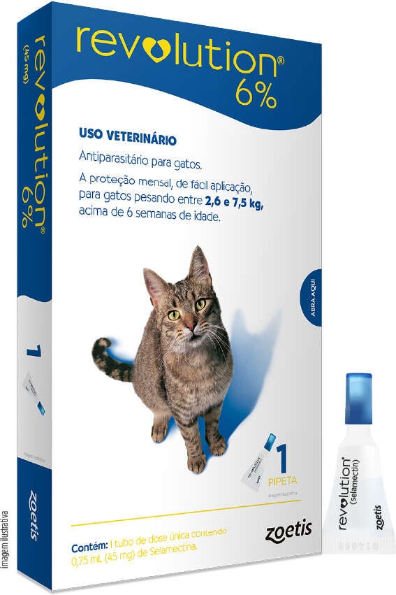 Antipulgas e Carrapatos Zoetis Revolution 6% para Gatos de 2,5 a 7,5Kg - 1 Pipeta
