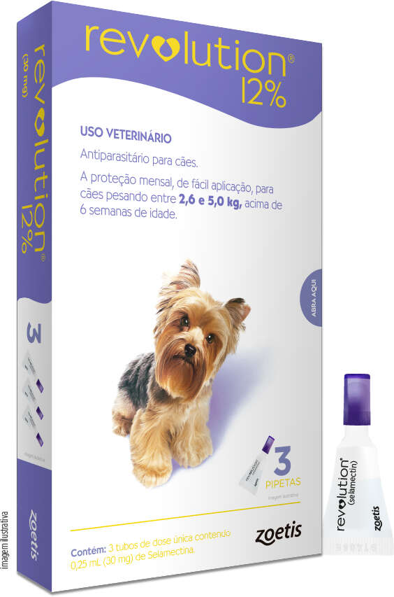 Antipulgas e Carrapatos Zoetis Revolution 12% para Cães de 2,6 a 5Kg - 1 Pipeta