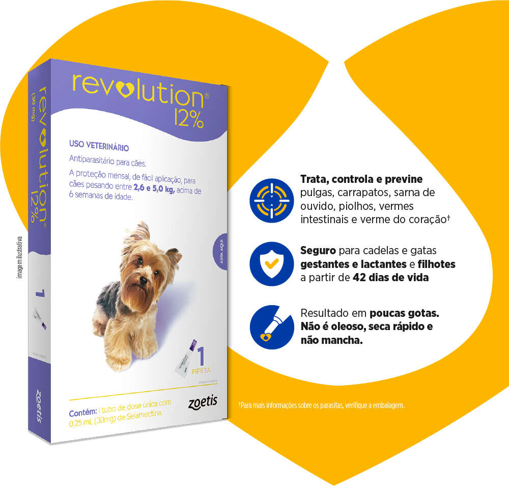 Antipulgas e Carrapatos Zoetis Revolution 12% para Cães de 2,6 a 5Kg - 1 Pipeta