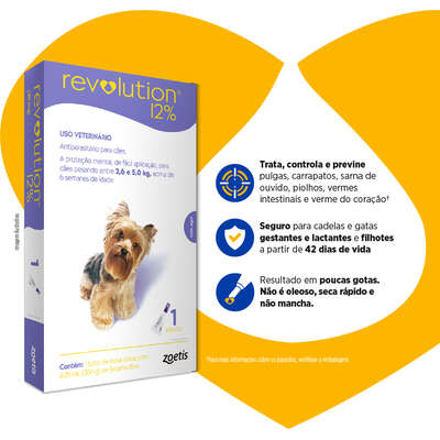 Antipulgas e Carrapatos Zoetis Revolution 12% para Cães de 2,5 a 5 kg - 30 mg