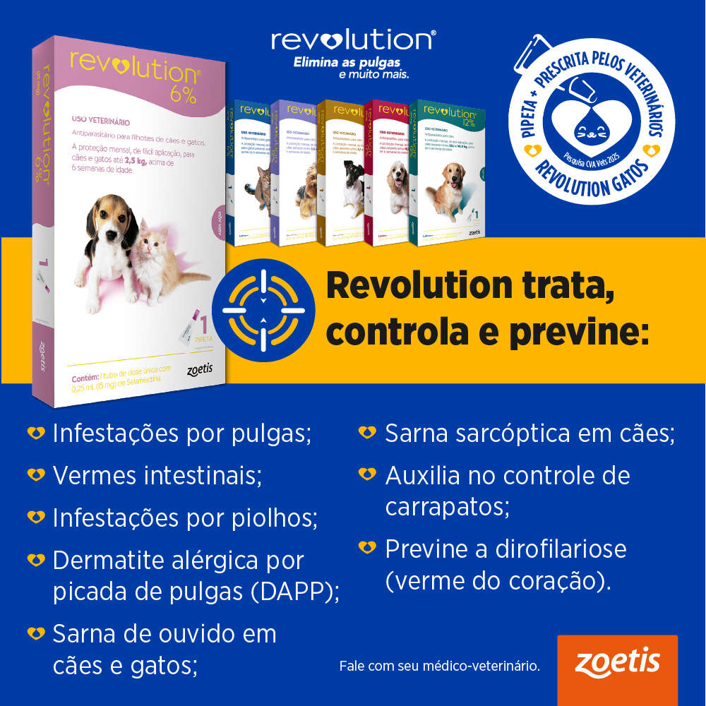 Antipulgas e Carrapatos Zoetis Revolution 12% para Cães de 2,6 a 5Kg - 1 Pipeta