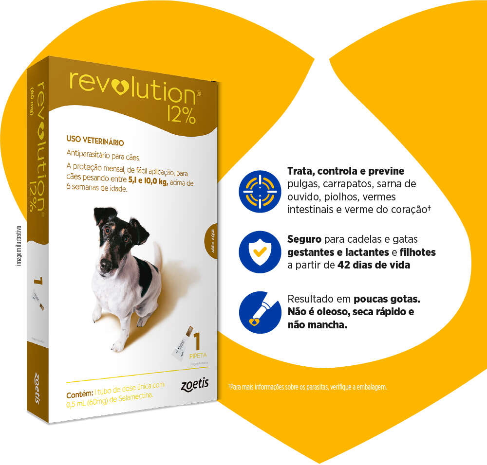 Antipulgas e Carrapatos Zoetis Revolution 12% para Cães de 5 a 10Kg - 1 Pipeta