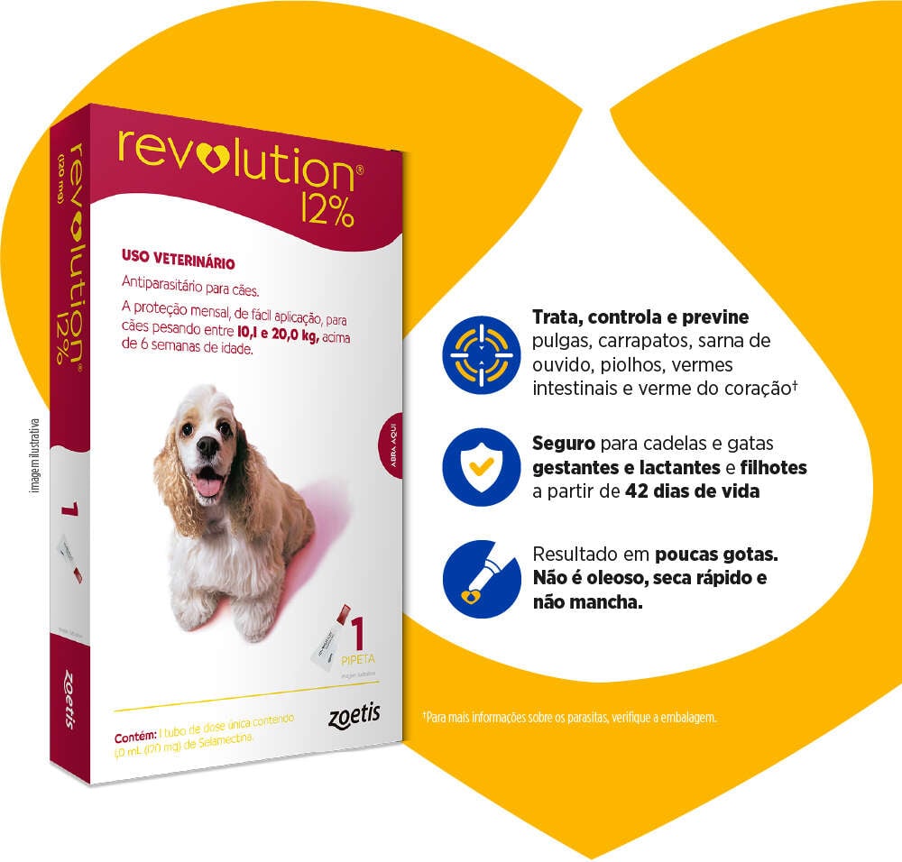 Antipulgas e Carrapatos Zoetis Revolution 12% para Cães de 10 a 20Kg - 1 Pipeta