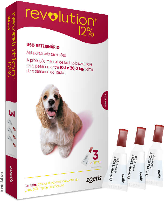 Antipulgas e Carrapatos Zoetis Revolution 12% para Cães de 10 a 20Kg - 3 Pipetas