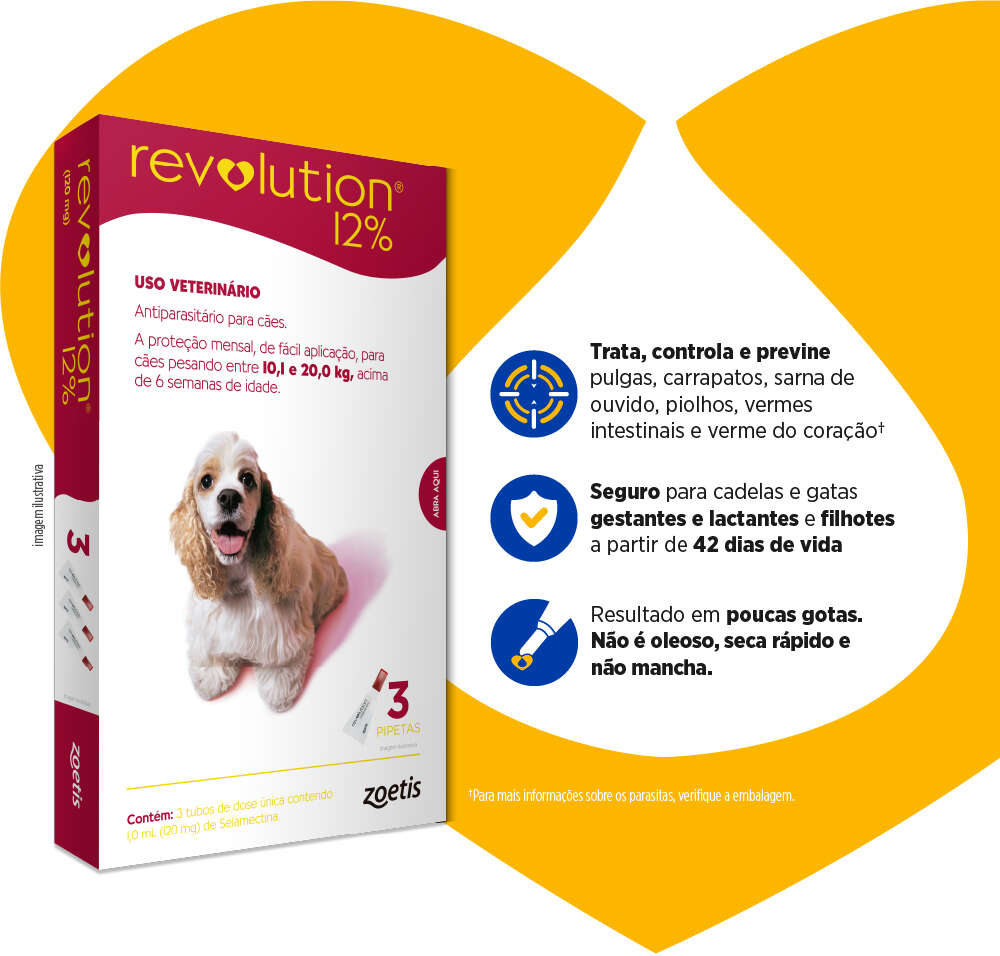 Antipulgas e Carrapatos Zoetis Revolution 12% para Cães de 10 a 20Kg - 3 Pipetas
