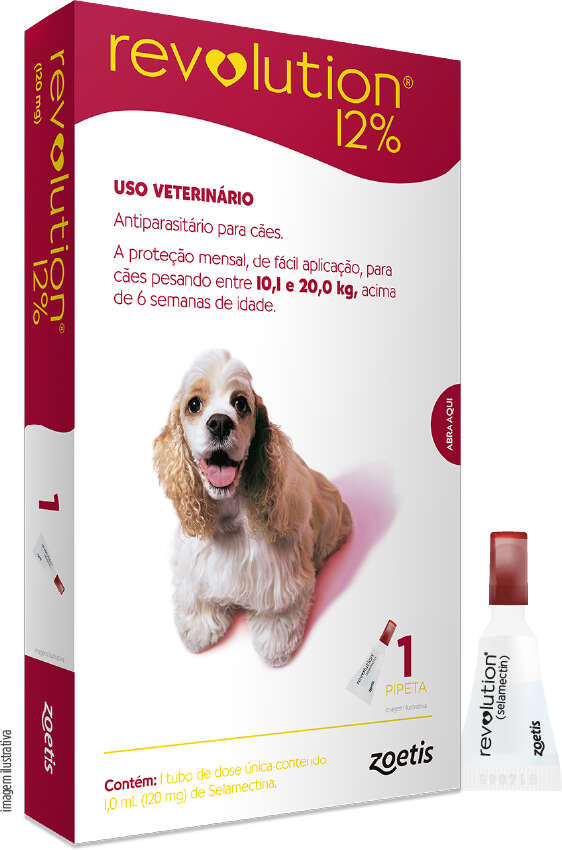 Antipulgas e Carrapatos Zoetis Revolution 12% para Cães de 10 a 20Kg - 1 Pipeta