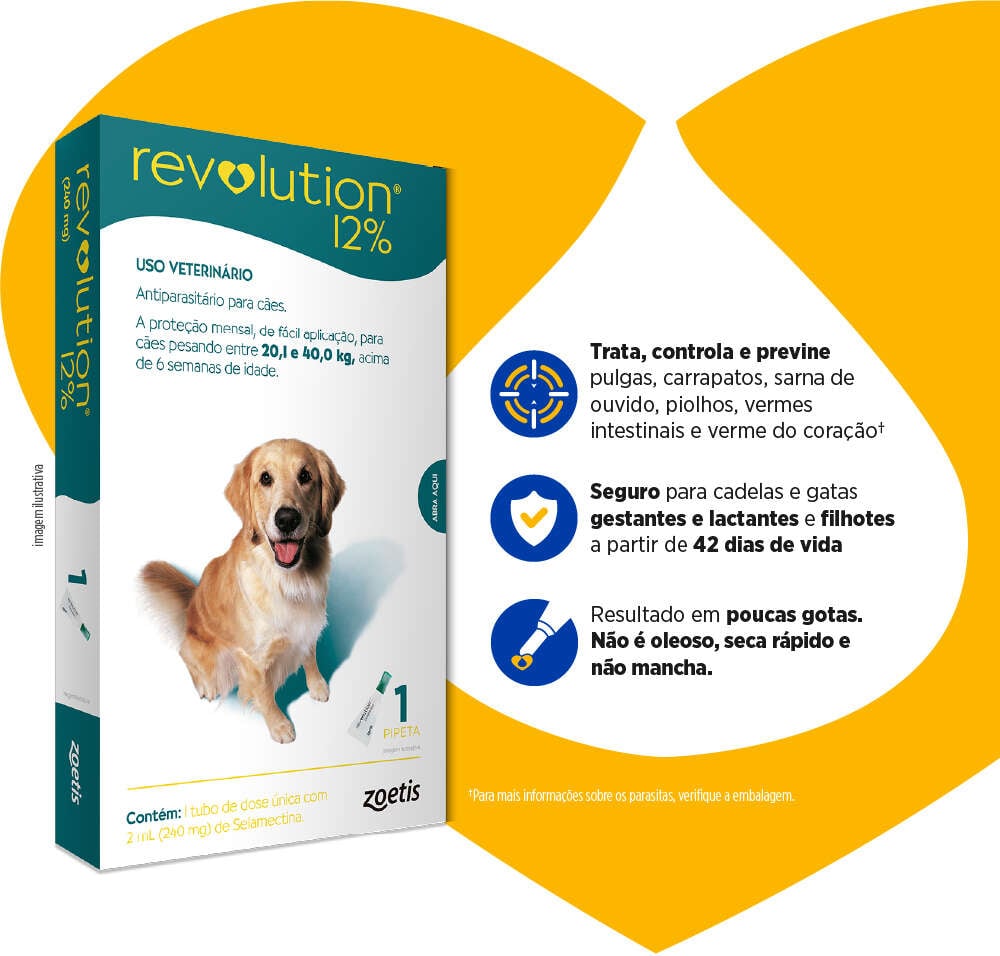 Antipulgas e Carrapatos Zoetis Revolution 12% para Cães de 20 a 40Kg - 1 Pipeta