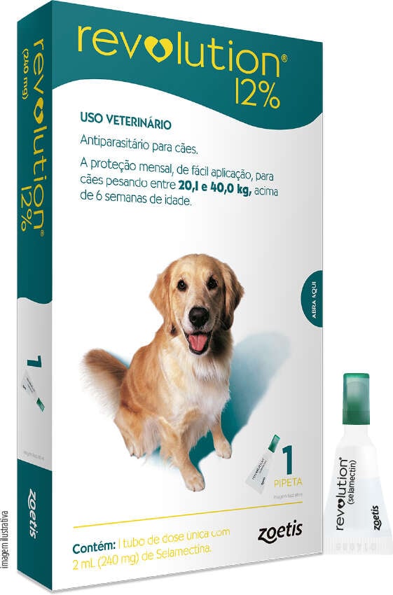 Antipulgas e Carrapatos Zoetis Revolution 12% para Cães de 20 a 40Kg - 1 Pipeta
