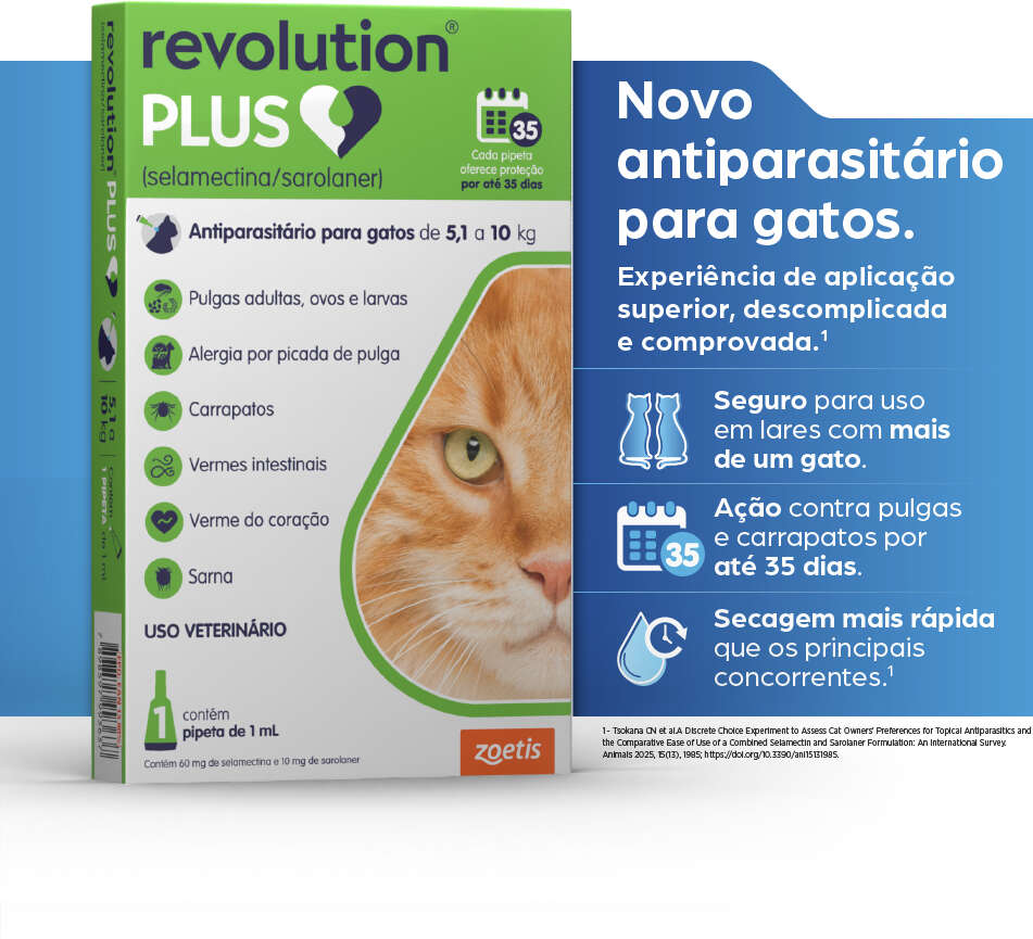Antiparasitário Revolution Plus 60 mg para Gatos de 5,1 a 10Kg - 1 Pipeta