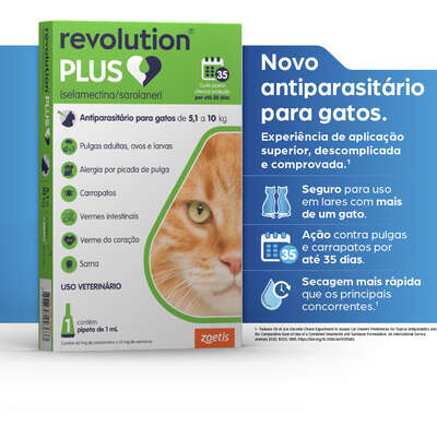 Antiparasitário Zoetis Revolution Plus 1 mL para Gatos de 5,1 Kg a 10 Kg