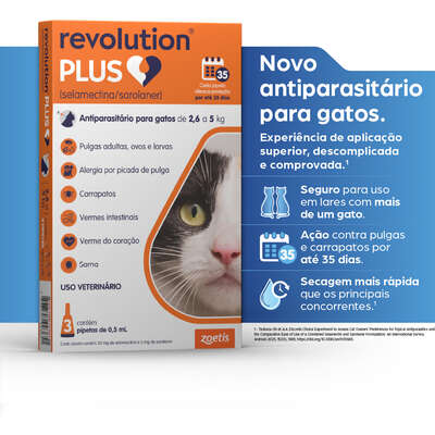 Antiparasitário Zoetis Revolution Plus 0,50 mL para Gatos de 2,6 Kg a 5 Kg
