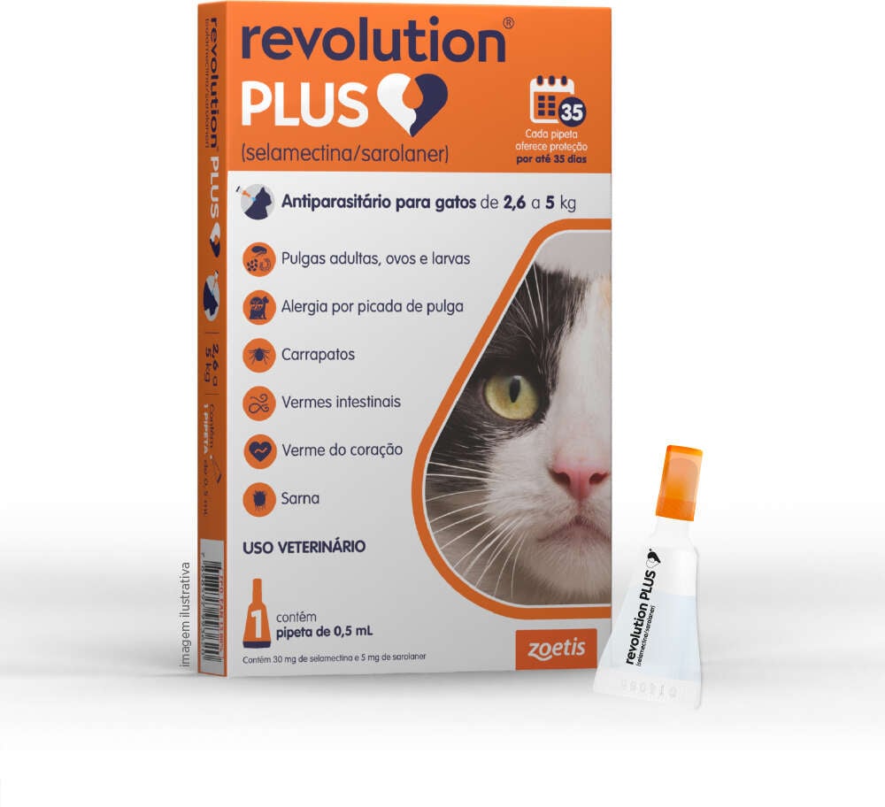 Antiparasitário Revolution Plus 30 mg para Gatos de 2,6 a 5Kg - 1 Pipeta
