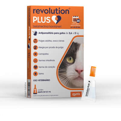 Antiparasitário Zoetis Revolution Plus 0,50 mL para Gatos de 2,6 Kg a 5 Kg