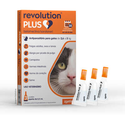Antiparasitário Zoetis Revolution Plus 0,50 mL para Gatos de 2,6 Kg a 5 Kg