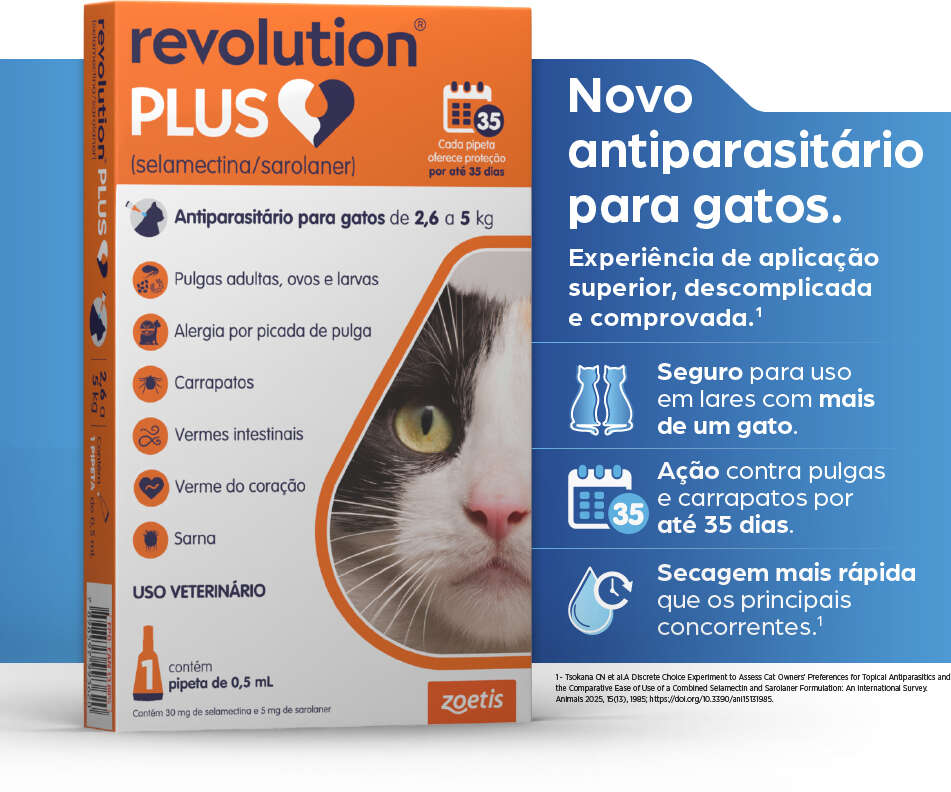 Antiparasitário Revolution Plus 30 mg para Gatos de 2,6 a 5Kg - 1 Pipeta