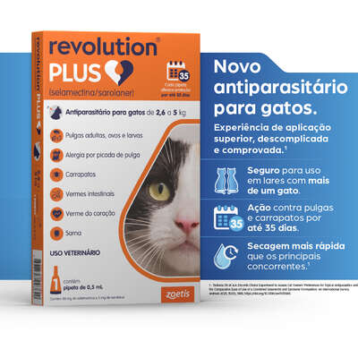 Antiparasitário Zoetis Revolution Plus 0,50 mL para Gatos de 2,6 Kg a 5 Kg