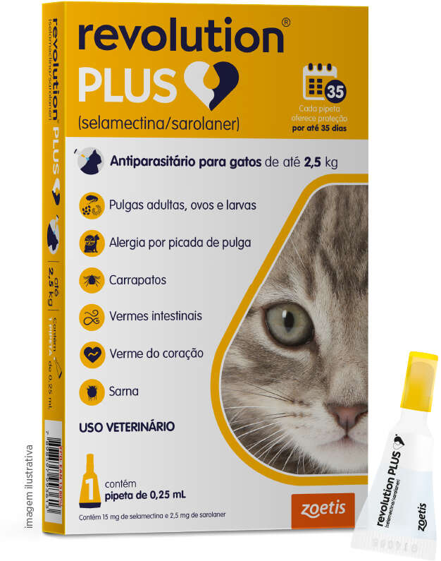 Antiparasitário Revolution Plus 15 mg para Gatos de 1,25 a 2,5Kg - 1 Pipeta