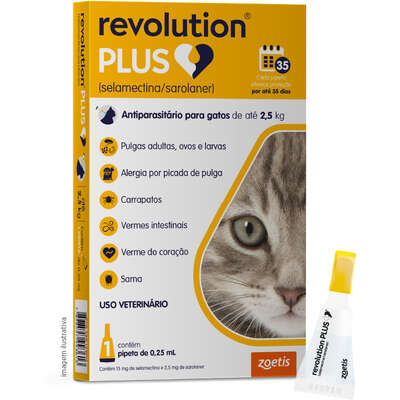 Antiparasitário Zoetis Revolution Plus 0,25 mL para Gatos de 1,25 Kg a 2,5 Kg