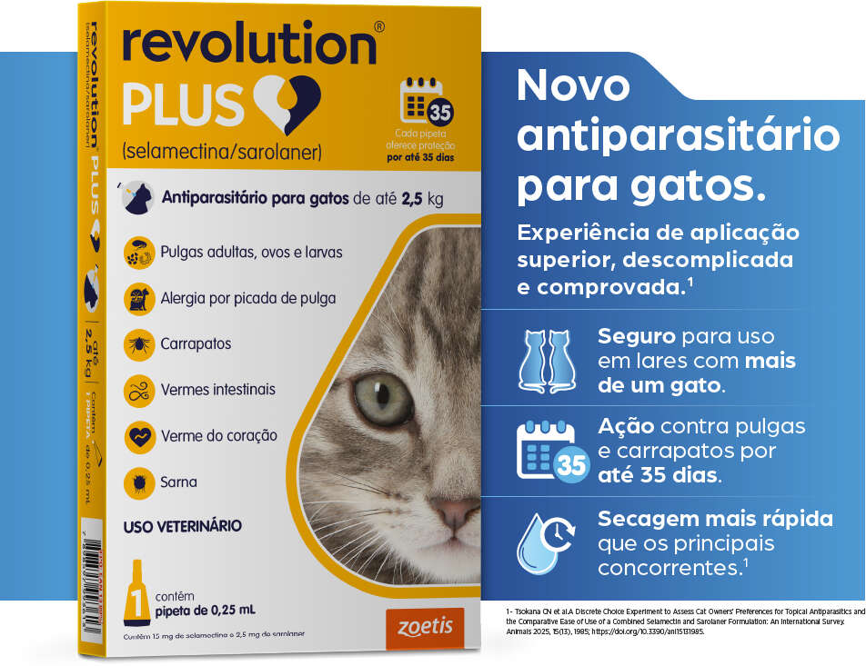 Antiparasitário Revolution Plus 15 mg para Gatos de 1,25 a 2,5Kg - 1 Pipeta