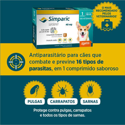 Antipulgas Zoetis Simparic 10 mg para Cães 2,6 a 5 Kg