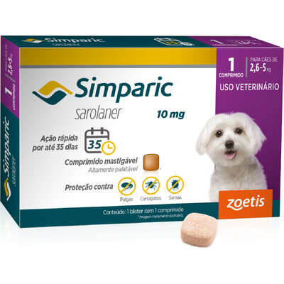 Antipulgas Zoetis Simparic 10 mg para Cães 2,6 a 5 Kg