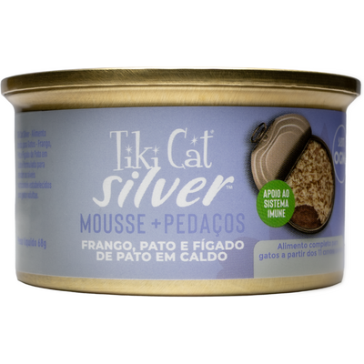 Ração Úmida Tiki Cat Silver sabor Frango e Pato para Gatos