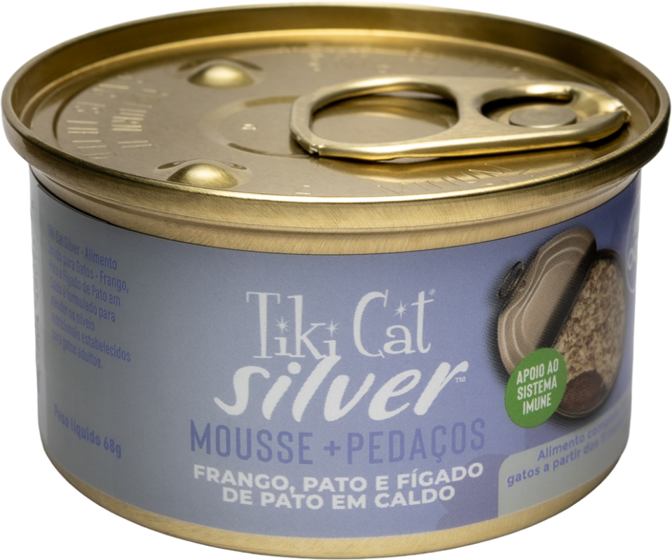 Ração Úmida Tiki Cat Silver sabor Frango e Pato para Gatos - 68 g