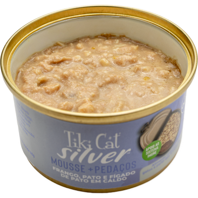 Ração Úmida Tiki Cat Silver sabor Frango e Pato para Gatos
