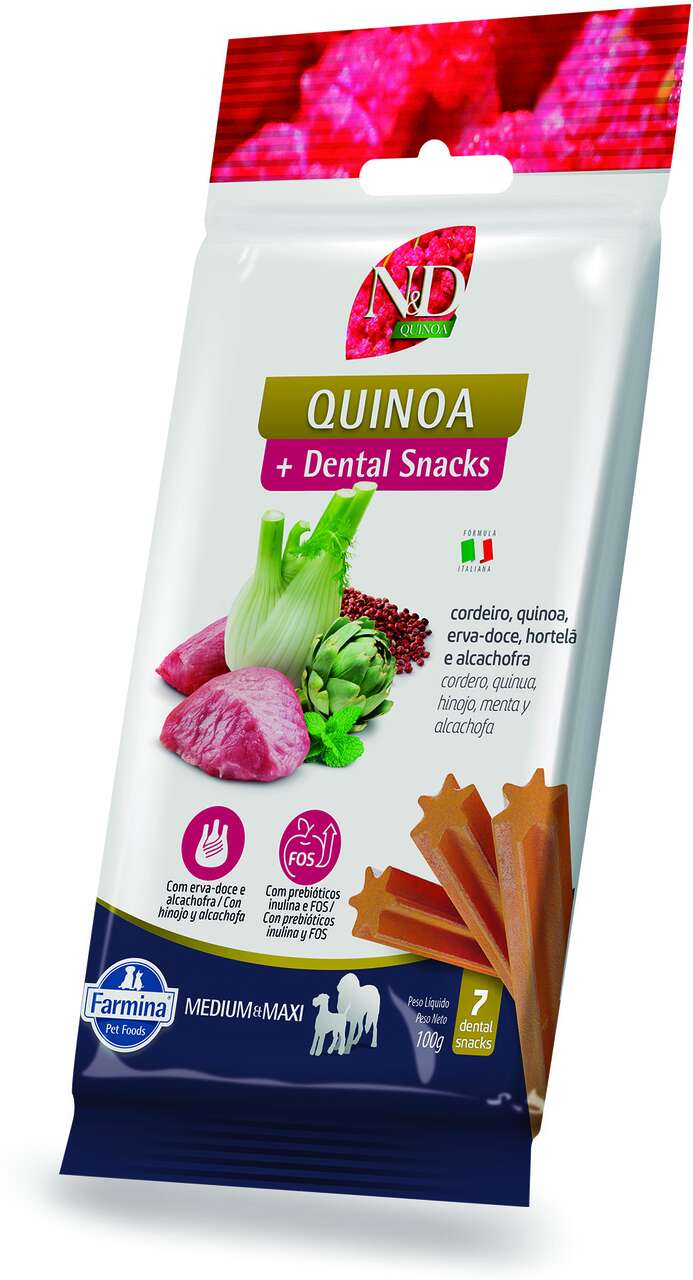 Petisco N&D Quinoa Dental sabor Cordeiro Erva Doce Hortelã e Alcachofra Cães de Raças Médias e Grandes - 100 g