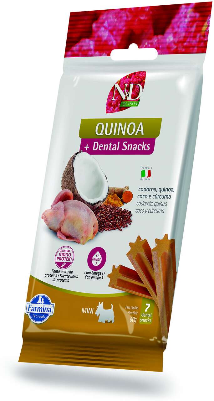 Petisco N&D Quinoa Dental sabor Codorna Coco e Cúrcuma Cães de Raças Mini e Pequenas - 60 g