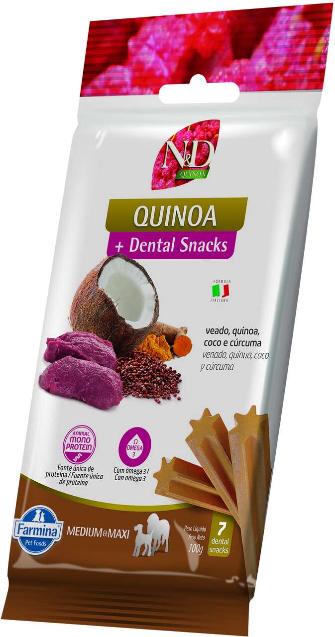 Petisco N&D Quinoa Dental sabor Veado Coco e Cúrcuma para Cães de Raças Médias e Grandes - 100 g