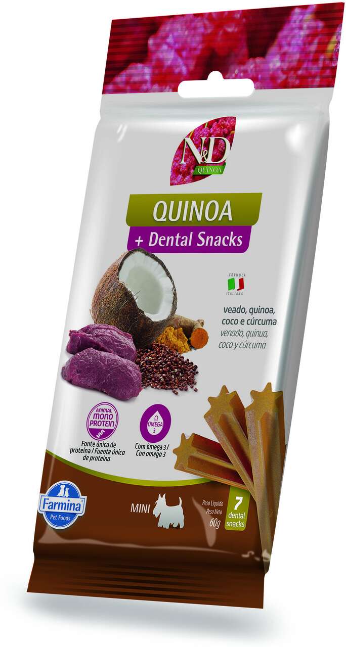 Petisco N&D Quinoa Dental sabor Veado Coco e Cúrcuma para Cães de Raças Mini e Pequenas - 60 g