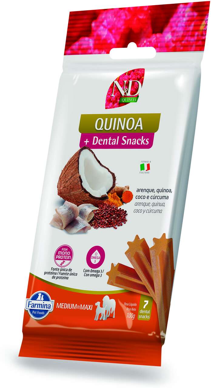 Petisco N&D Quinoa Dental sabor Arenque Coco e Cúrcuma para Cães de Raças Médias e Grandes - 100 g