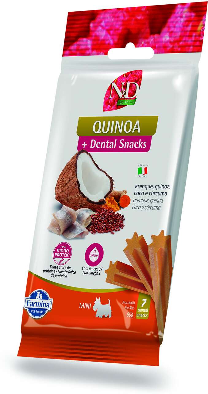 Petisco N&D Quinoa Dental sabor Arenque Coco e Cúrcuma para Cães de Raças Mini e Pequenas - 60 g