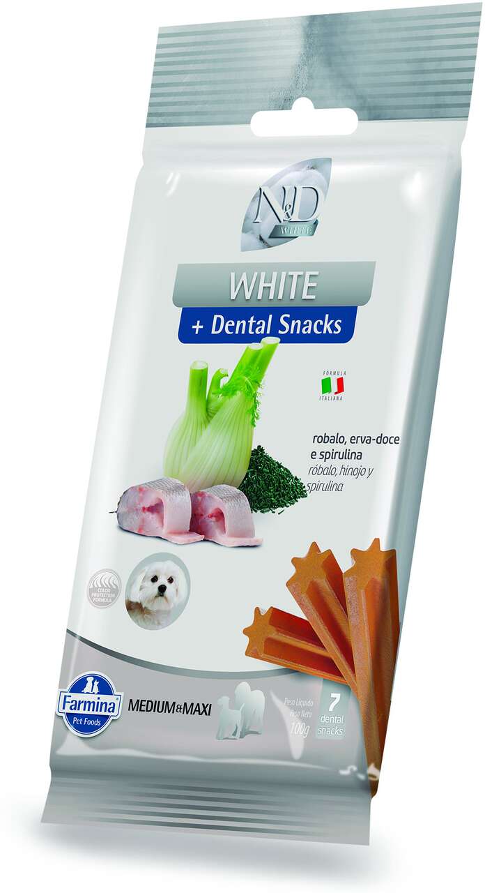 Petisco N&D White Dental sabor Robalo Erva doce e Spirulina para Cães de Raças Médias e Grandes - 100 g