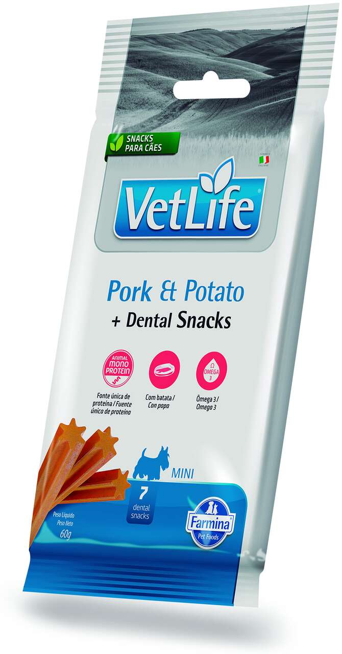 Petisco Vet Life Pork Potato Dental para Cães de Raças Mini e Pequenas - 60 g
