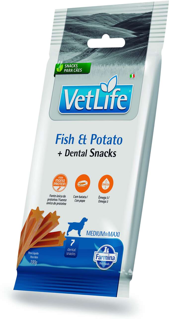 Petisco Vet Life Fish Potato Dental para Cães de Raças Médias e Grandes - 100 g