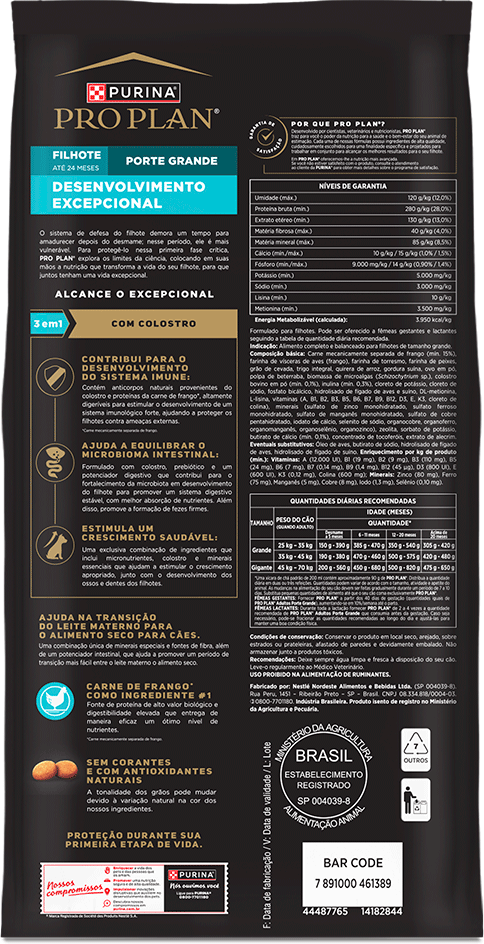 Ração Seca Purina Pro Plan Desenvolvimento Excepcional para Cães Filhotes para Cães Raças Grandes - 12Kg