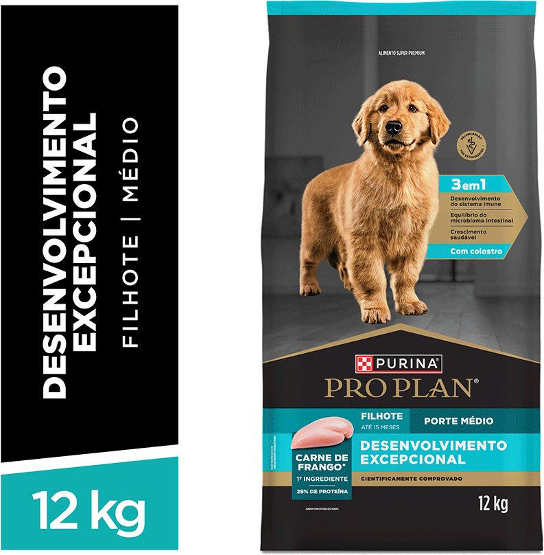 Ração Seca Purina Pro Plan Desenvolvimento Excepcional para Cães Filhotes Raças Médias - 12Kg