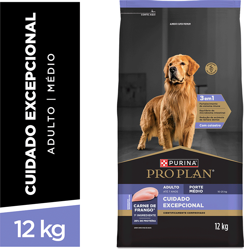 Ração Seca Purina Pro Plan Cuidado Excepcional para Cães Adultos Raças Médias - 12Kg