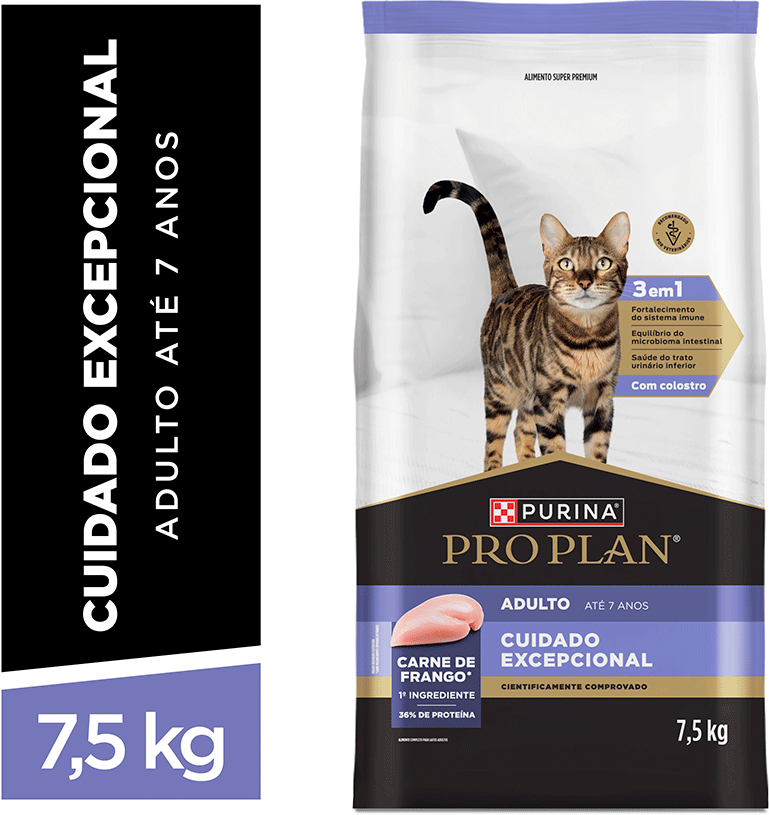 Ração Seca Purina Pro Plan Cuidado Excepcional para Gatos Adultos sabor Frango - 7,5Kg