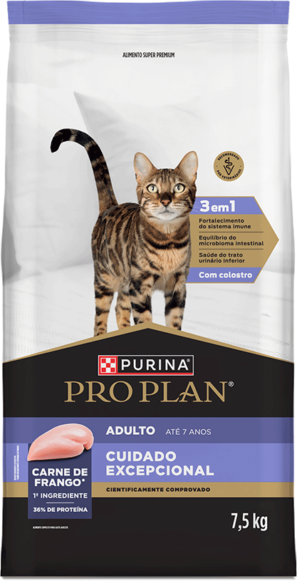 Ração Seca Purina Pro Plan Cuidado Excepcional para Gatos Adultos sabor Frango - 7,5Kg